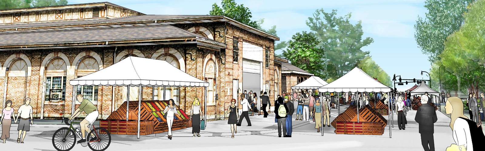 Rendering of a community market in Victory Park