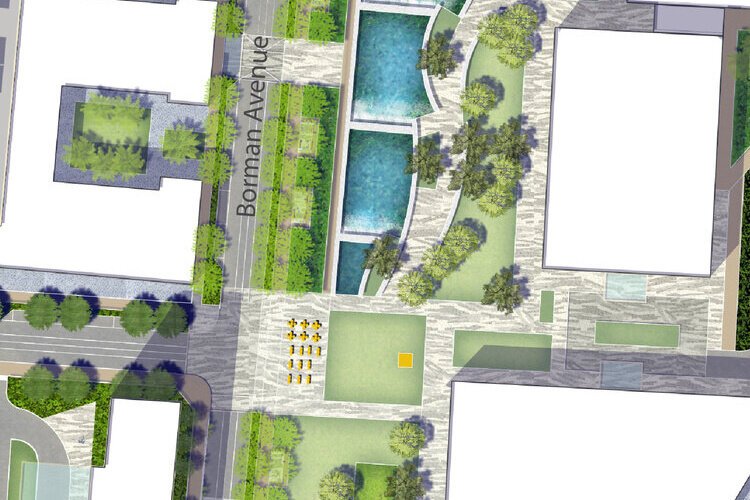 A snapshot of the rendering of the Innovation Greenway, which will provide connectivity and community between developments and surrounding neighborhoods.