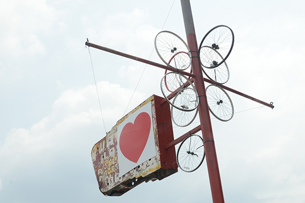 Sean Mullaney erected a pro-bike sculpture outside his Central Parkway building