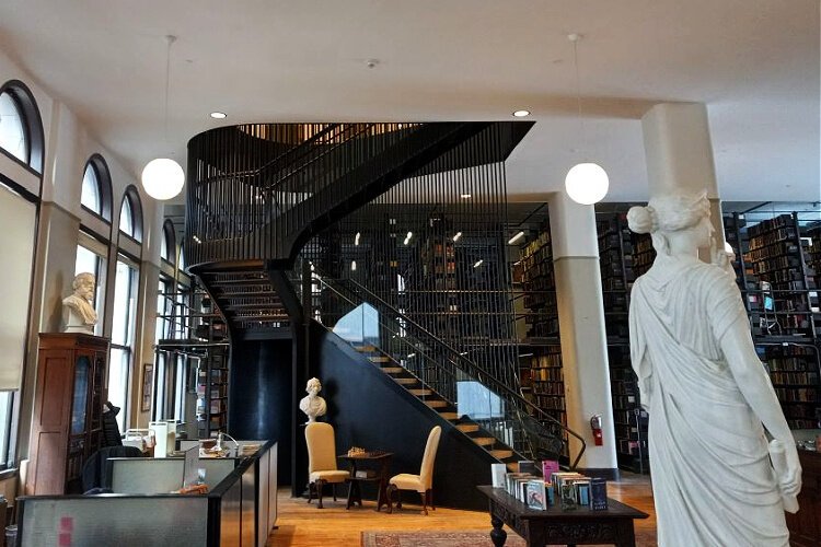 The new staircase integrates beautifully with its environs and reflects how well the Mercantile balance honoring its history while embracing the future. Stewart Iron Works handled the project.