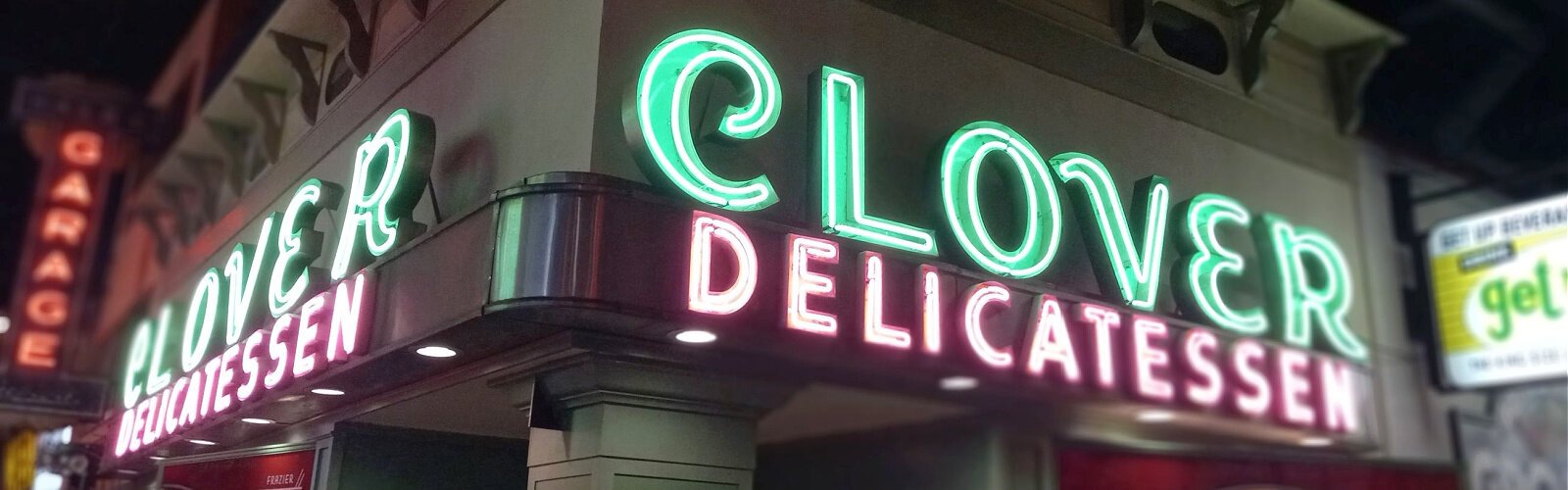 The Clover Delicatessen operated at 2nd and 34th in NYC’s Murray Hill neighborhood for 63 years. COVID-19 triggered its shutdown in fall 2020. Its handsome neon sign was removed the following year and refurbished for museum installation.