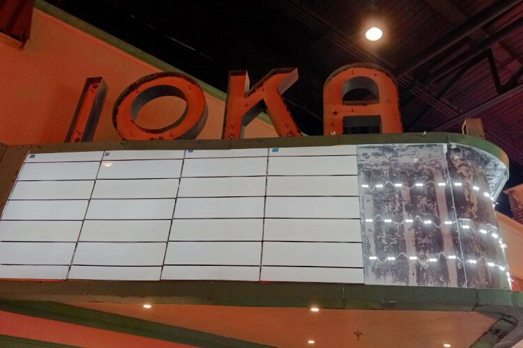 The Ioka Theater first opened in Exeter, NH in 1915. The museum was in the process of installing new marquee panels and lighting prior to its July 12 unveiling.