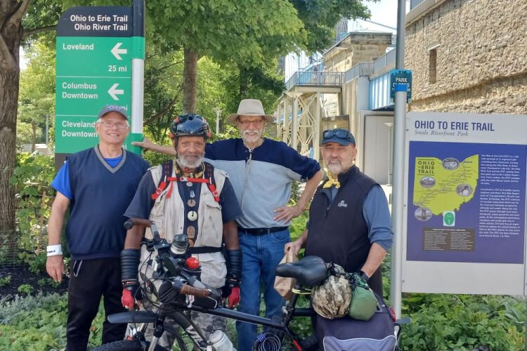 The serendipity of connections made on a journey on foot enriches the experiences. At Smale Park, WORMS met Robert Fleming, a Columbus retiree venturing across the Ohio to Erie Trail on his bicycle.