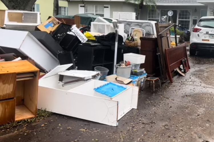 A mountain of furniture destroyed in Helene's floodwaters