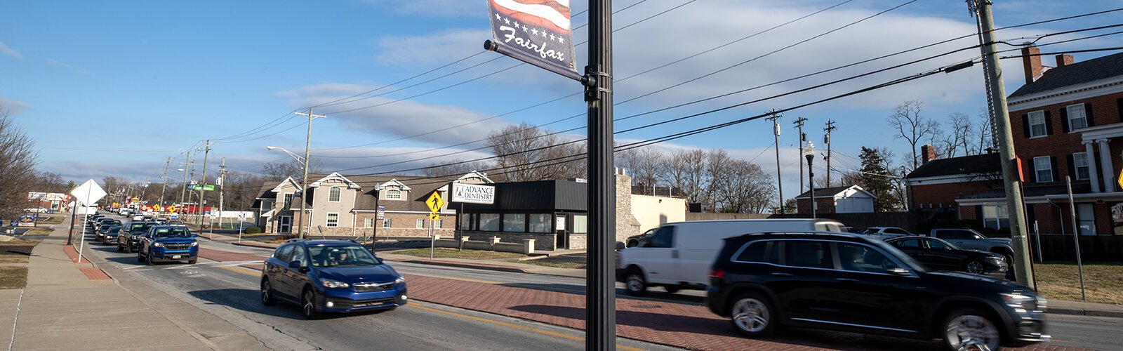 Busy Wooster Pike in the Fairfax business district