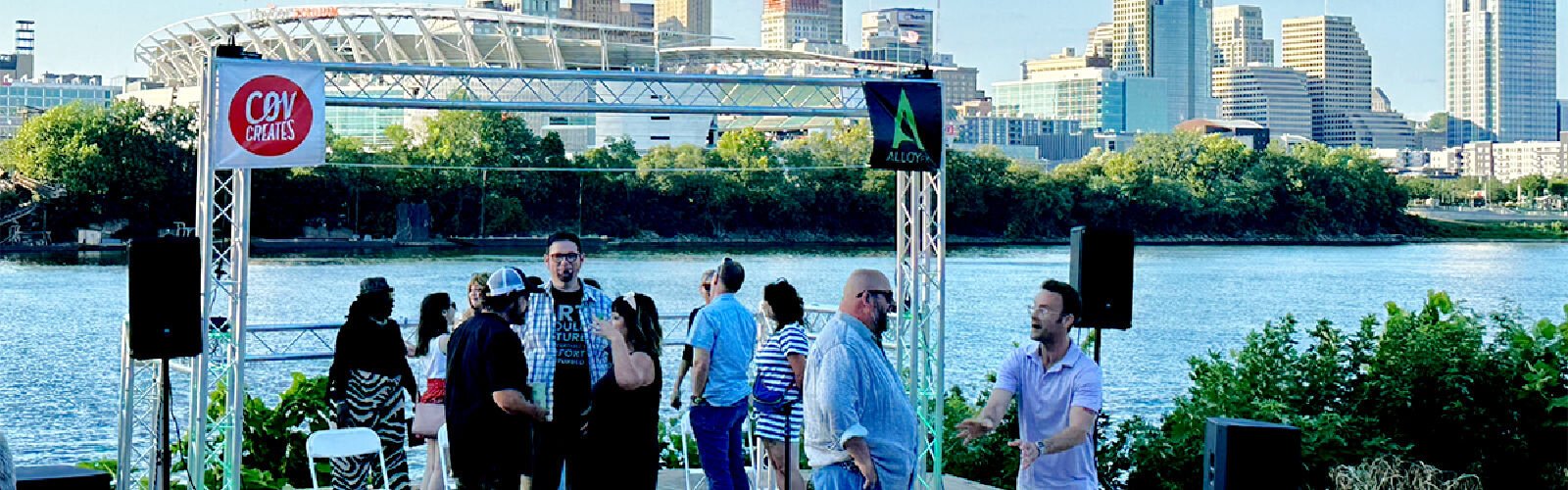 Guests and panelists mix and mingle at the July 18th Covington Creates event at Scribble Park in Covington.