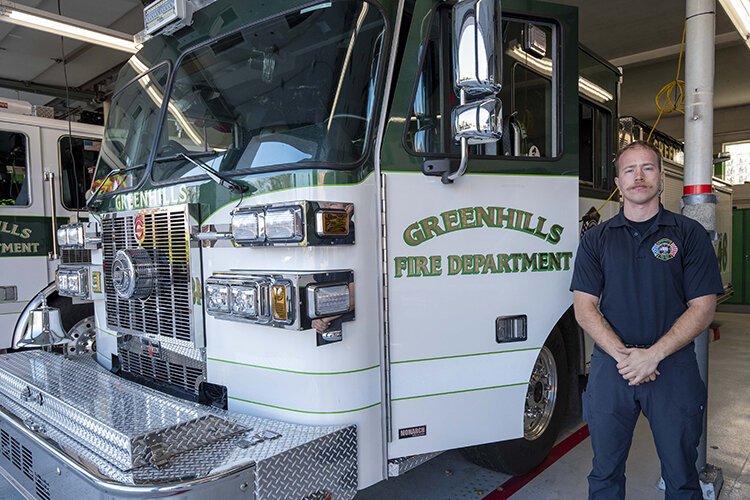 Greenhills firefighter Joe Knight. Greenhills is moving from all-volunteer to paid firefighters.