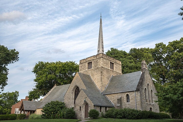 Modeled after a Norman-style English parish church, Mariemont Community Church helds its first services in 1926.