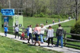 Small murals were painted on floodgate equipment along the trail.