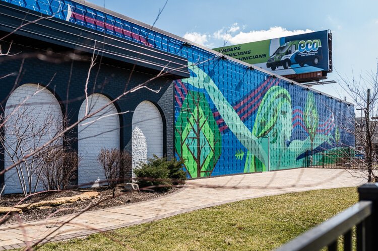 A mural that predated the brewery was retained.